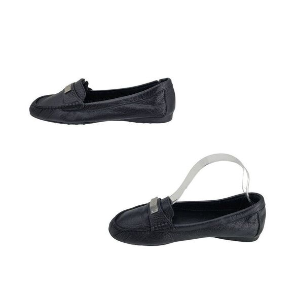 Coach Fredrica Pebble Leather Loafers 6.5 Black A5175 Slip On Flats Silver Logo - Picture 7 of 15